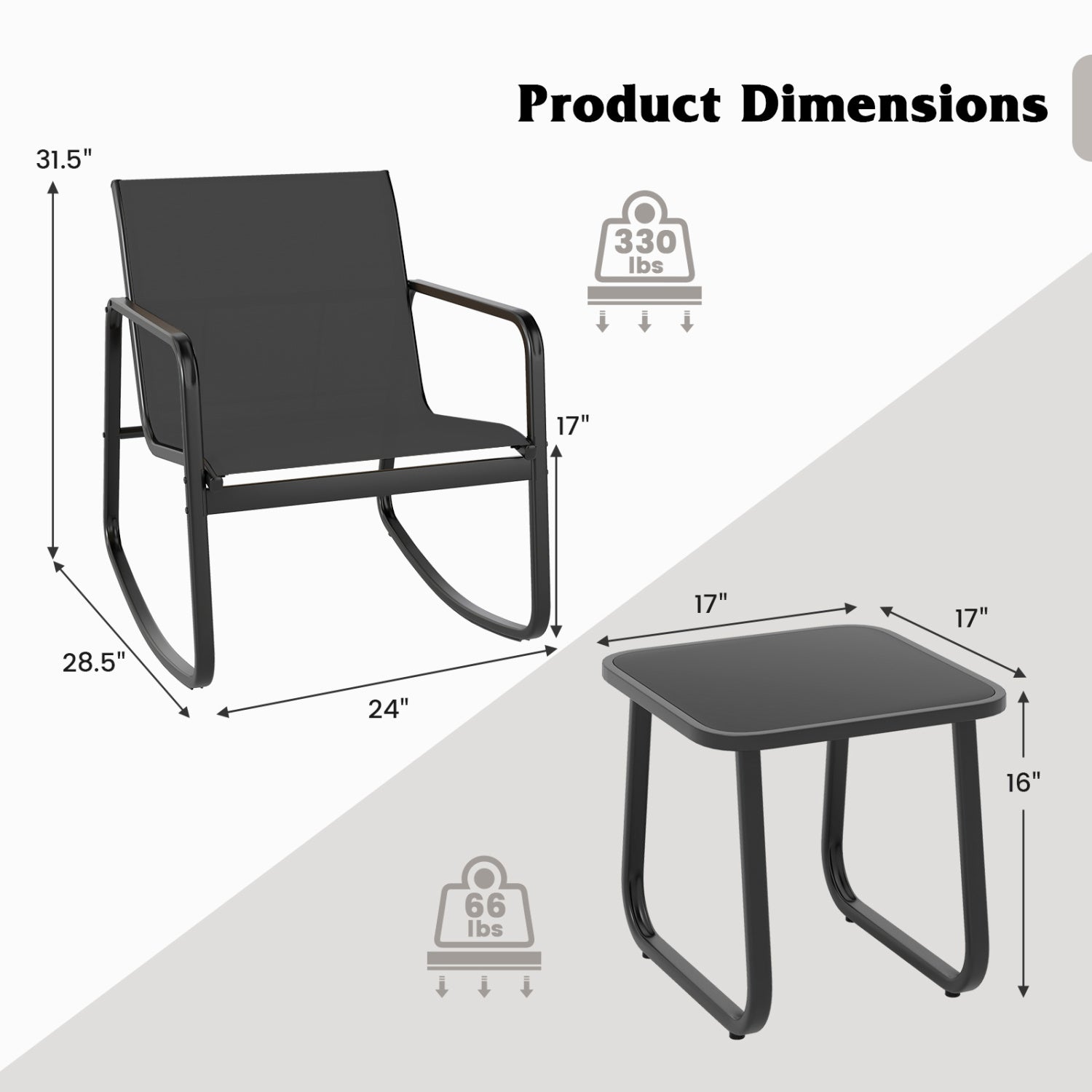 2 Rocking Bistro Chairs, Glass-Top Table, Black Patio Conversation Sets at Gallery Canada