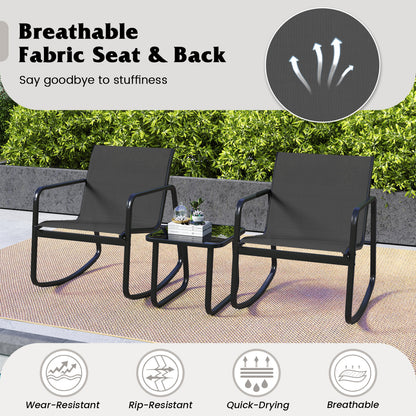 2 Rocking Bistro Chairs, Glass-Top Table, Black Patio Conversation Sets at Gallery Canada
