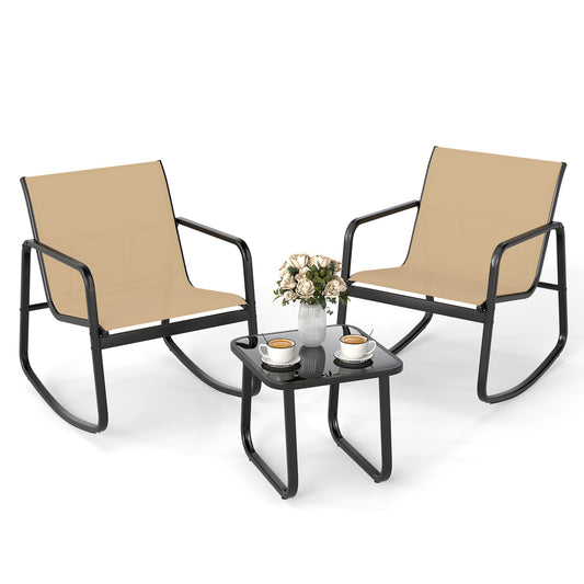 2 Rocking Bistro Chairs with Glass-Top Table, Brown Patio Conversation Sets Brown at Gallery Canada