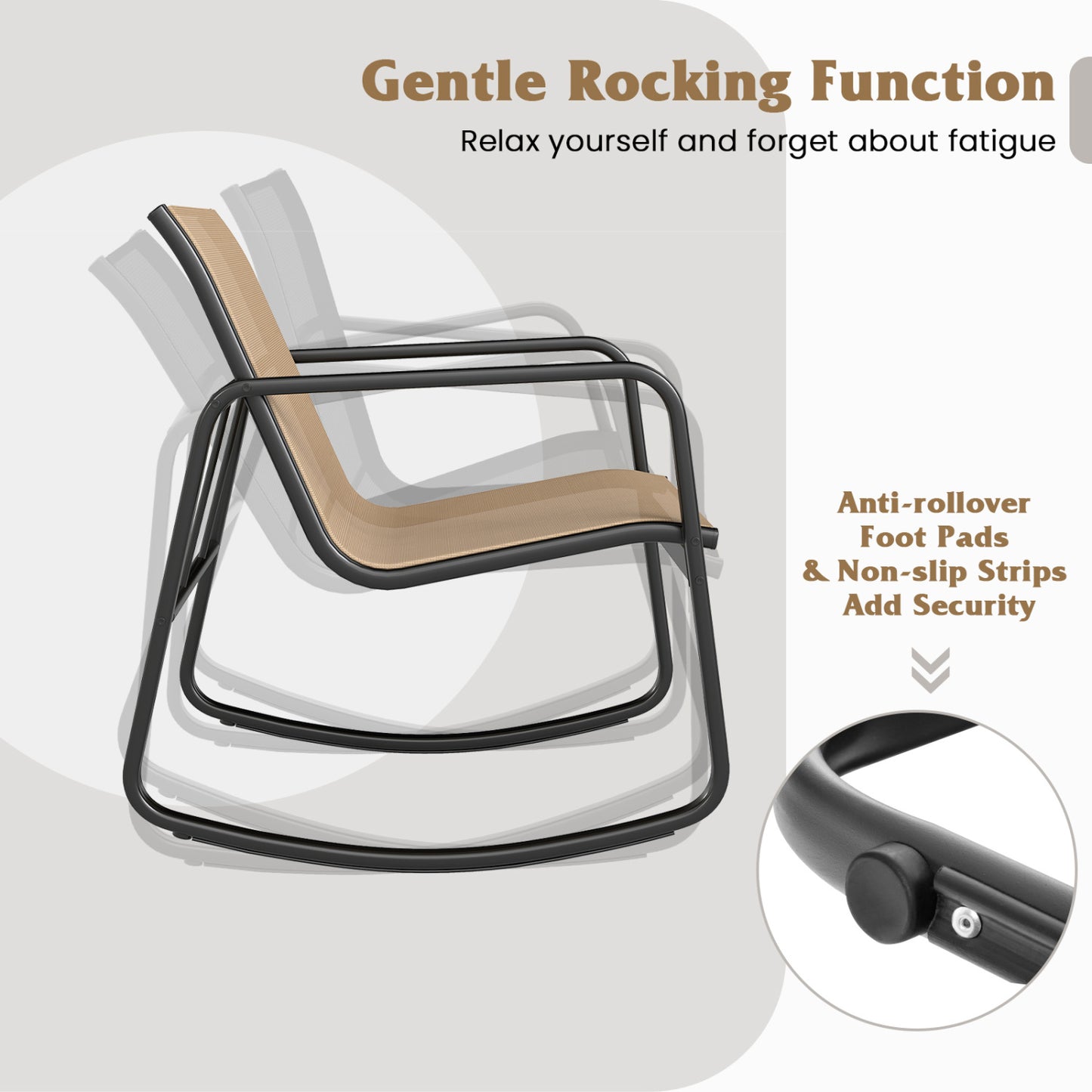 2 Rocking Bistro Chairs with Glass-Top Table, Brown
