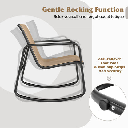 2 Rocking Bistro Chairs with Glass-Top Table, Brown
