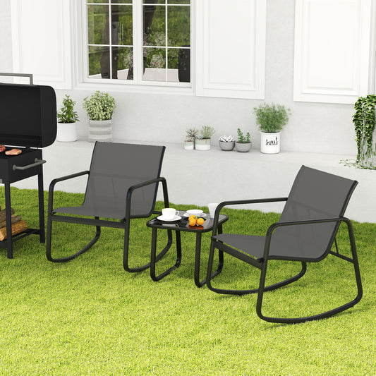 Rocking Bistro Chairs & Glass Table, Gray Patio Conversation Sets Gray at Gallery Canada