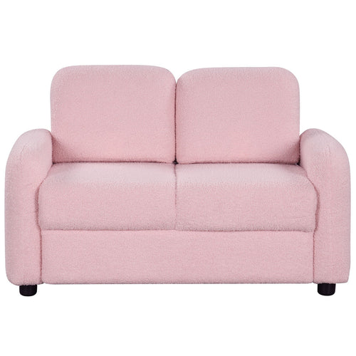 2-Seat Kids Sofa Toddler Sofa Couch with Soft Teddy Fleece Upholstery and Solid Wooden Frame, Pink
