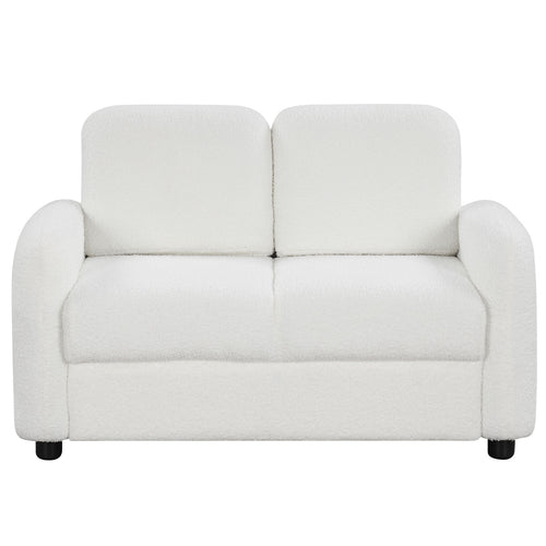 2-Seat Kids Sofa Toddler Sofa Couch with Soft Teddy Fleece Upholstery and Solid Wooden Frame, White