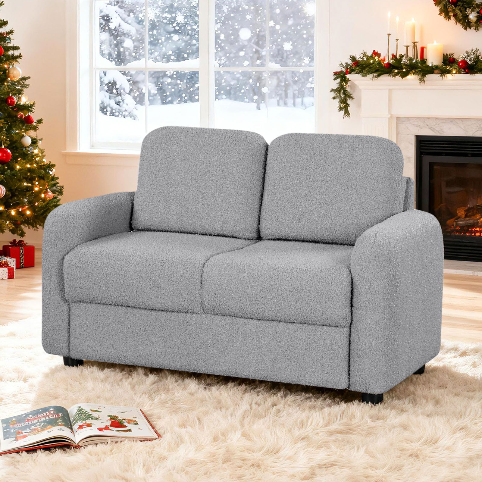 Kids Sofa, 2-Seat, Soft Teddy Fleece, Solid Wood Frame, Gray Kids Chairs & Seating at Gallery Canada
