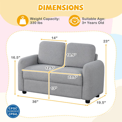 Kids Sofa, 2-Seat, Soft Teddy Fleece, Solid Wood Frame, Gray Kids Chairs & Seating at Gallery Canada