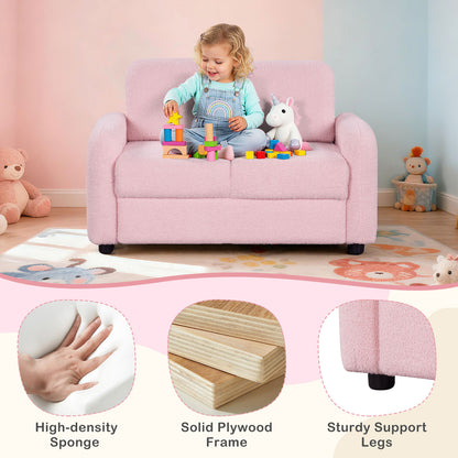 2-Seat Kids Sofa, Soft Teddy Fleece, Solid Wood Frame, Pink Kids Chairs & Seating at Gallery Canada