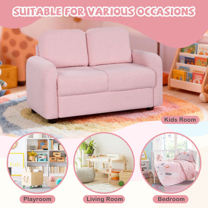 2-Seat Kids Sofa, Soft Teddy Fleece, Solid Wood Frame, Pink Kids Chairs & Seating at Gallery Canada