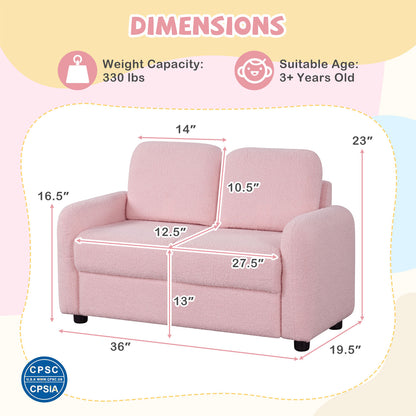 2-Seat Kids Sofa, Soft Teddy Fleece, Solid Wood Frame, Pink Kids Chairs & Seating at Gallery Canada