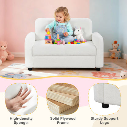 2-Seat Kids Sofa, Soft Teddy Fleece Upholstery, Solid Wooden Frame, White Kids Chairs & Seating at Gallery Canada