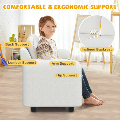 2-Seat Kids Sofa, Soft Teddy Fleece Upholstery, Solid Wooden Frame, White Kids Chairs & Seating at Gallery Canada