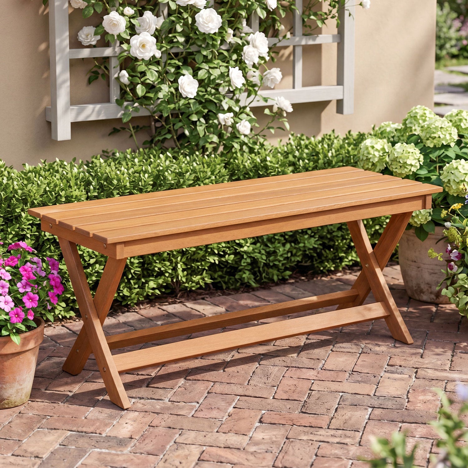 2-Seat Wooden Garden Bench, X-Shaped Legs Outdoor Benches at Gallery Canada