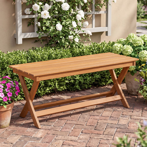 2-Seat Wooden Garden Bench, X-Shaped Legs