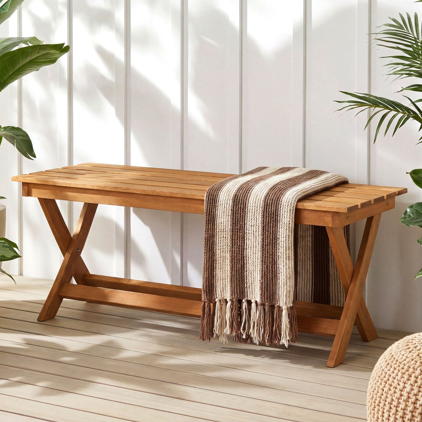 2-Seat Wooden Garden Bench, X-Shaped Legs Outdoor Benches at Gallery Canada