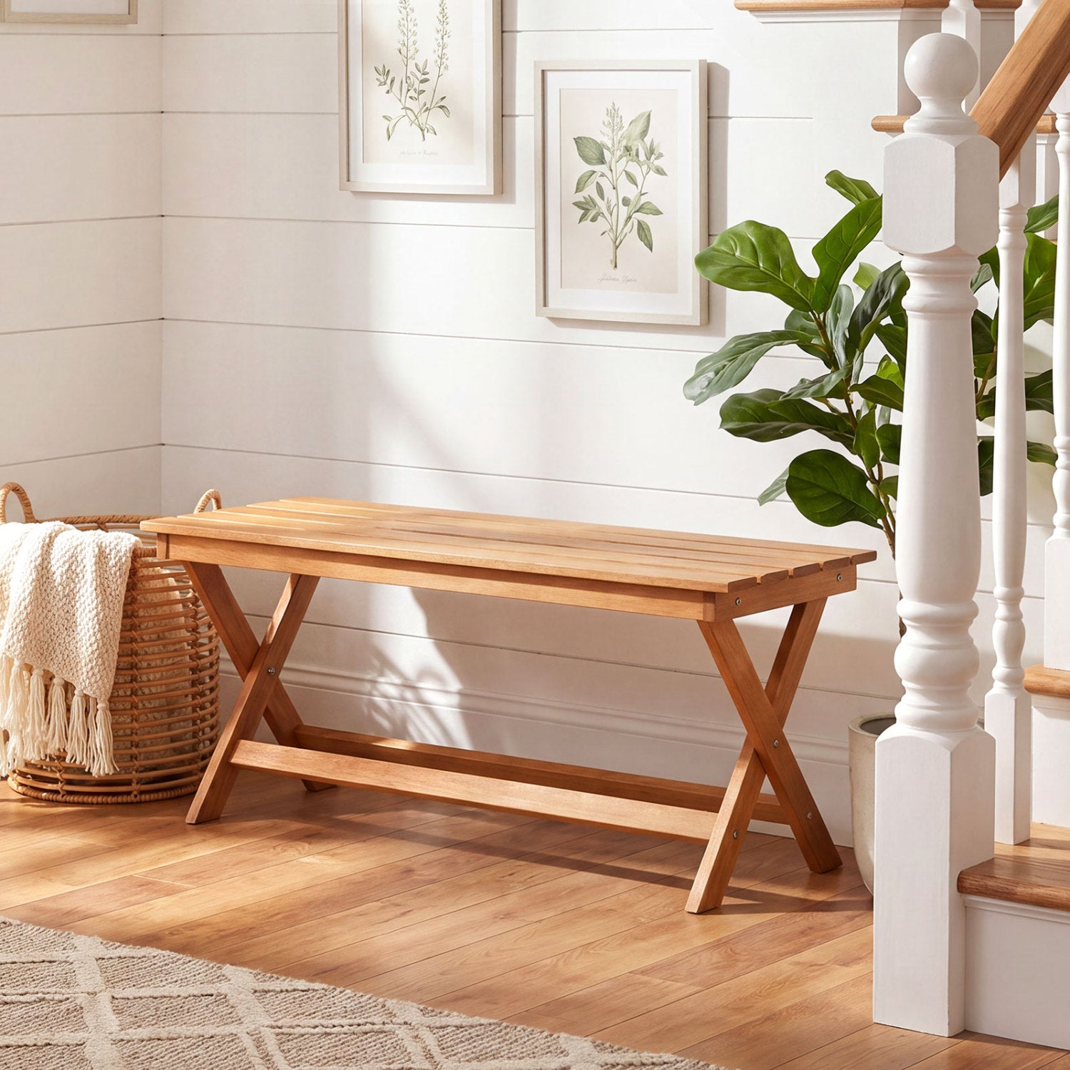 2-Seat Wooden Garden Bench, X-Shaped Legs Outdoor Benches at Gallery Canada