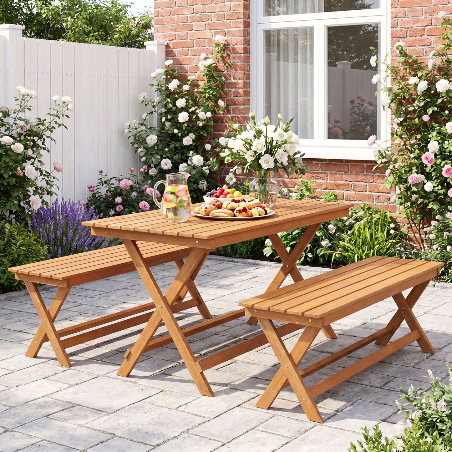 2-Seat Wooden Garden Bench, X-Shaped Legs, Set of 2 Outdoor Benches at Gallery Canada