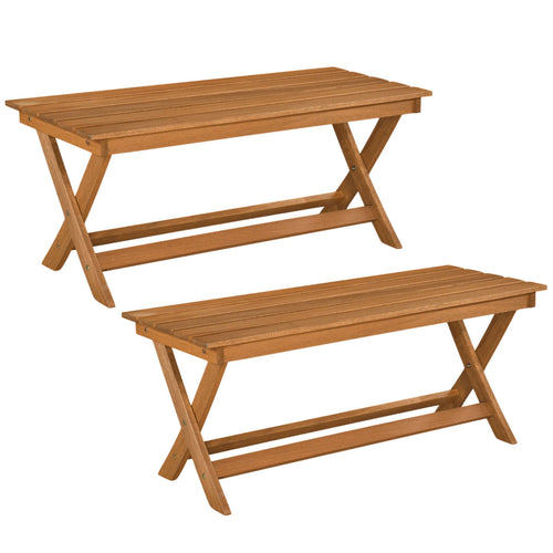 2-Seat Wooden Garden Bench, X-Shaped Legs, Set of 2