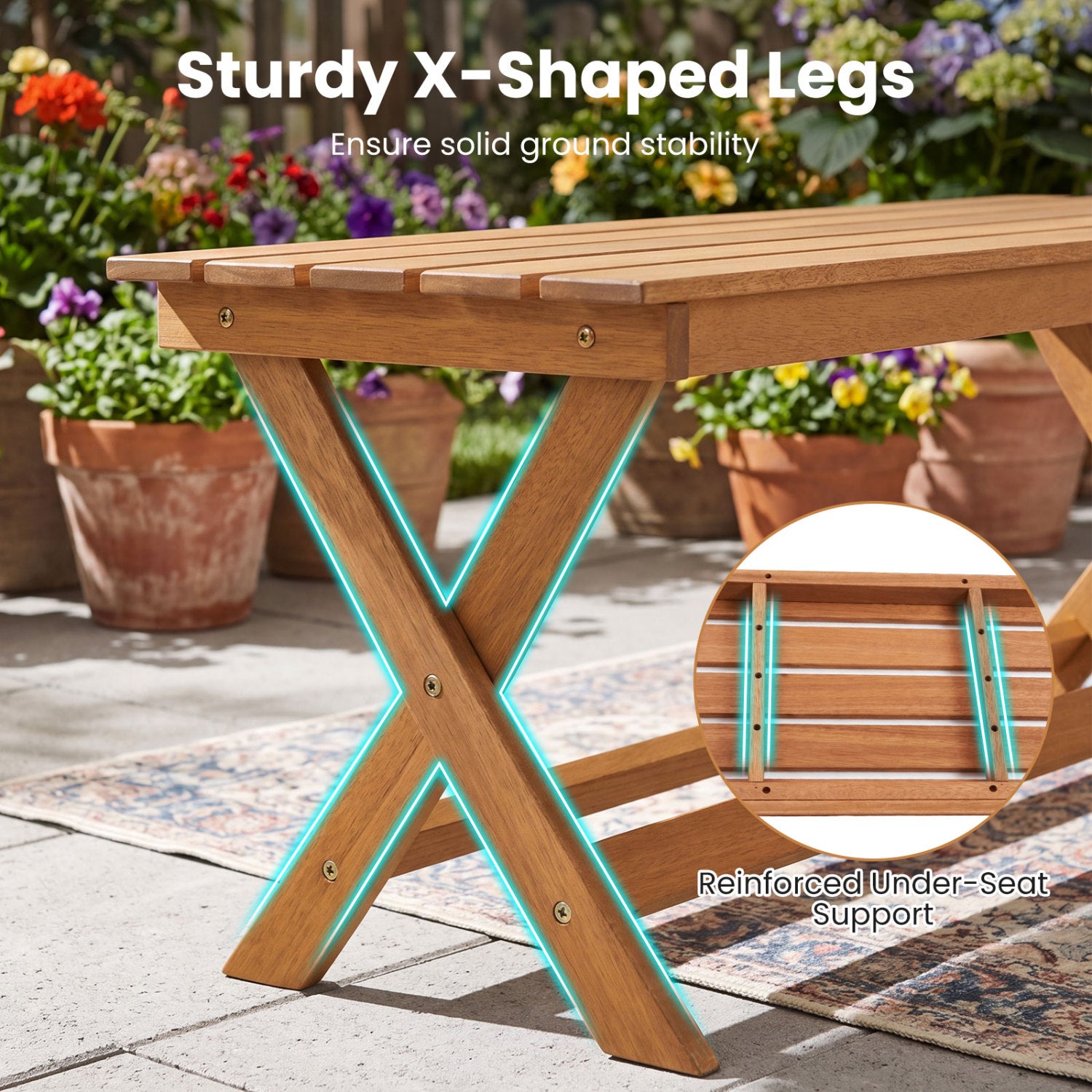 2-Seat Wooden Garden Bench, X-Shaped Legs, Set of 2 Outdoor Benches at Gallery Canada