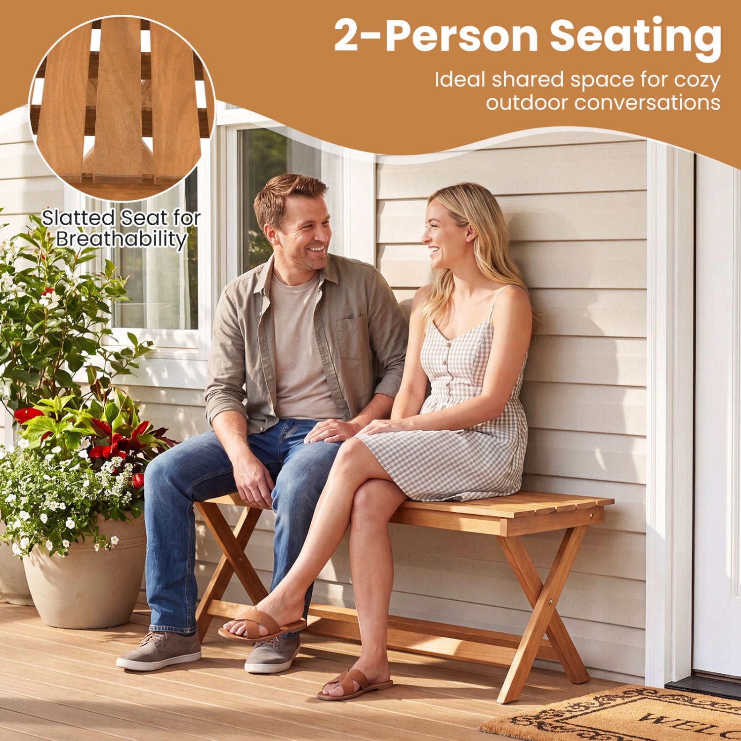 2-Seat Wooden Garden Bench, X-Shaped Legs, Set of 2 Outdoor Benches at Gallery Canada
