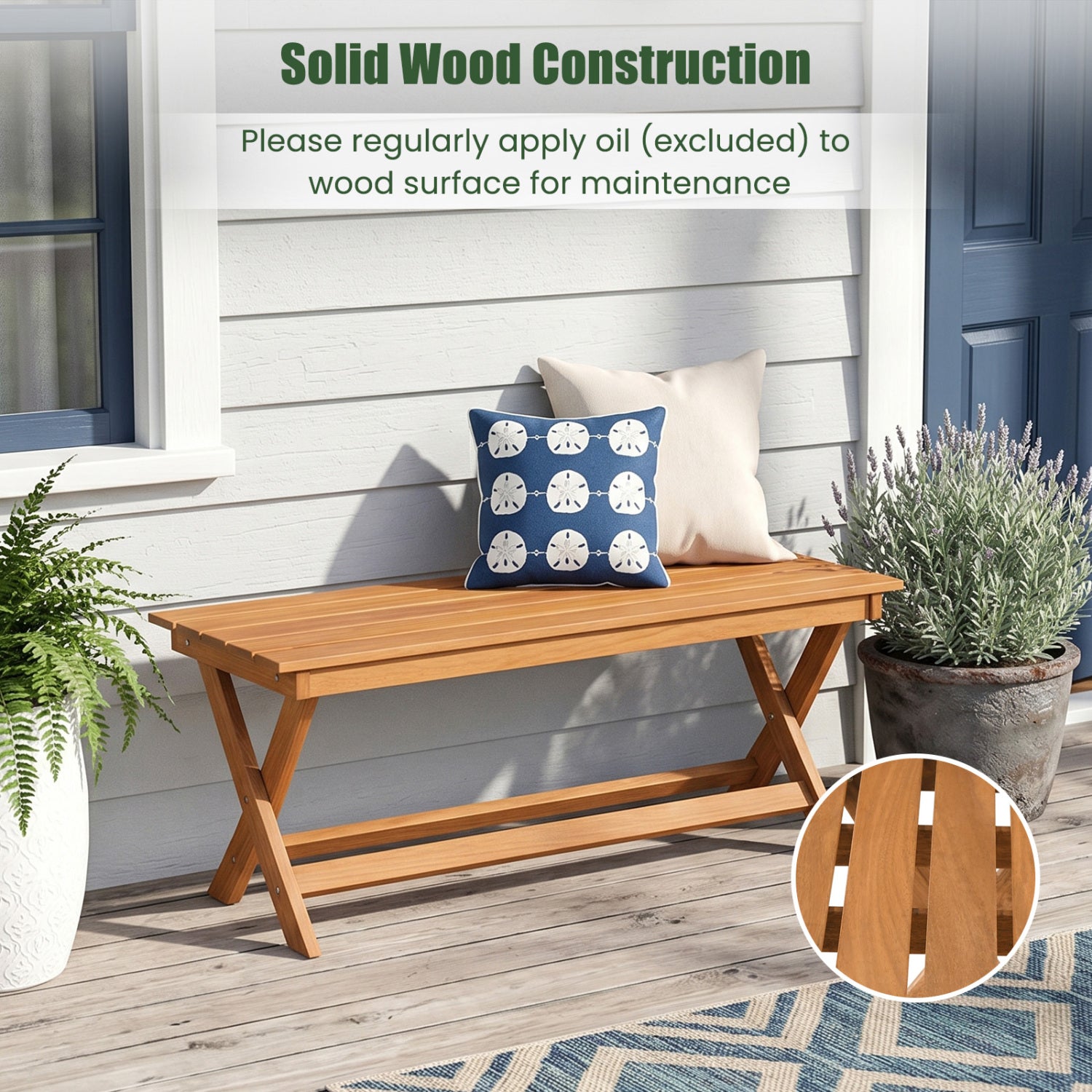 2-Seat Wooden Garden Bench, X-Shaped Legs Outdoor Benches at Gallery Canada