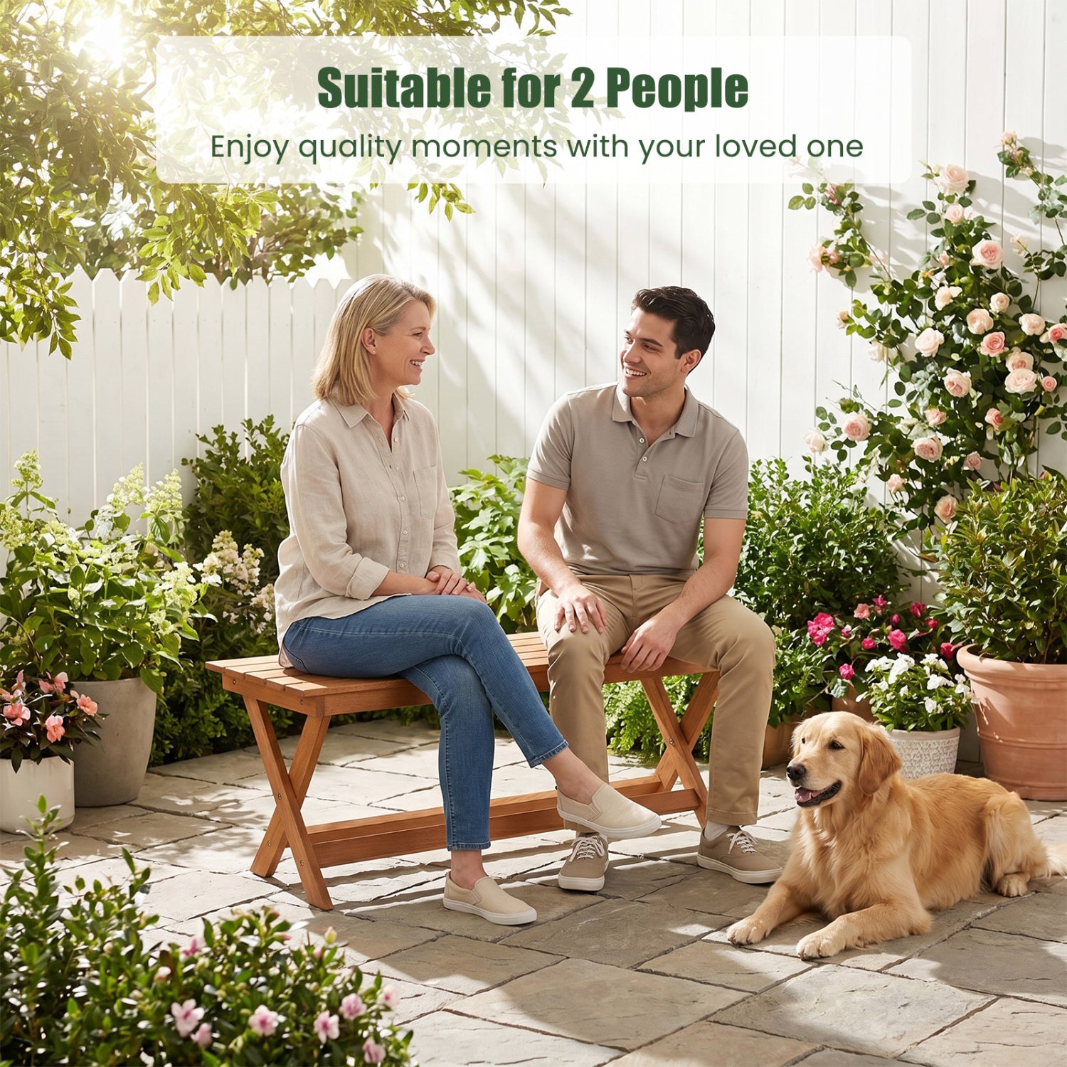 2-Seat Wooden Garden Bench, X-Shaped Legs Outdoor Benches at Gallery Canada