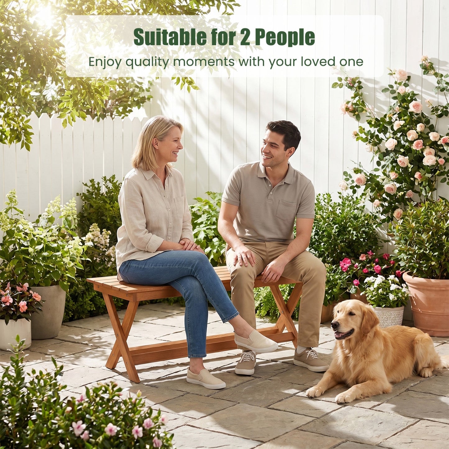 2-Seat Wooden Garden Bench, X-Shaped Legs Outdoor Benches at Gallery Canada