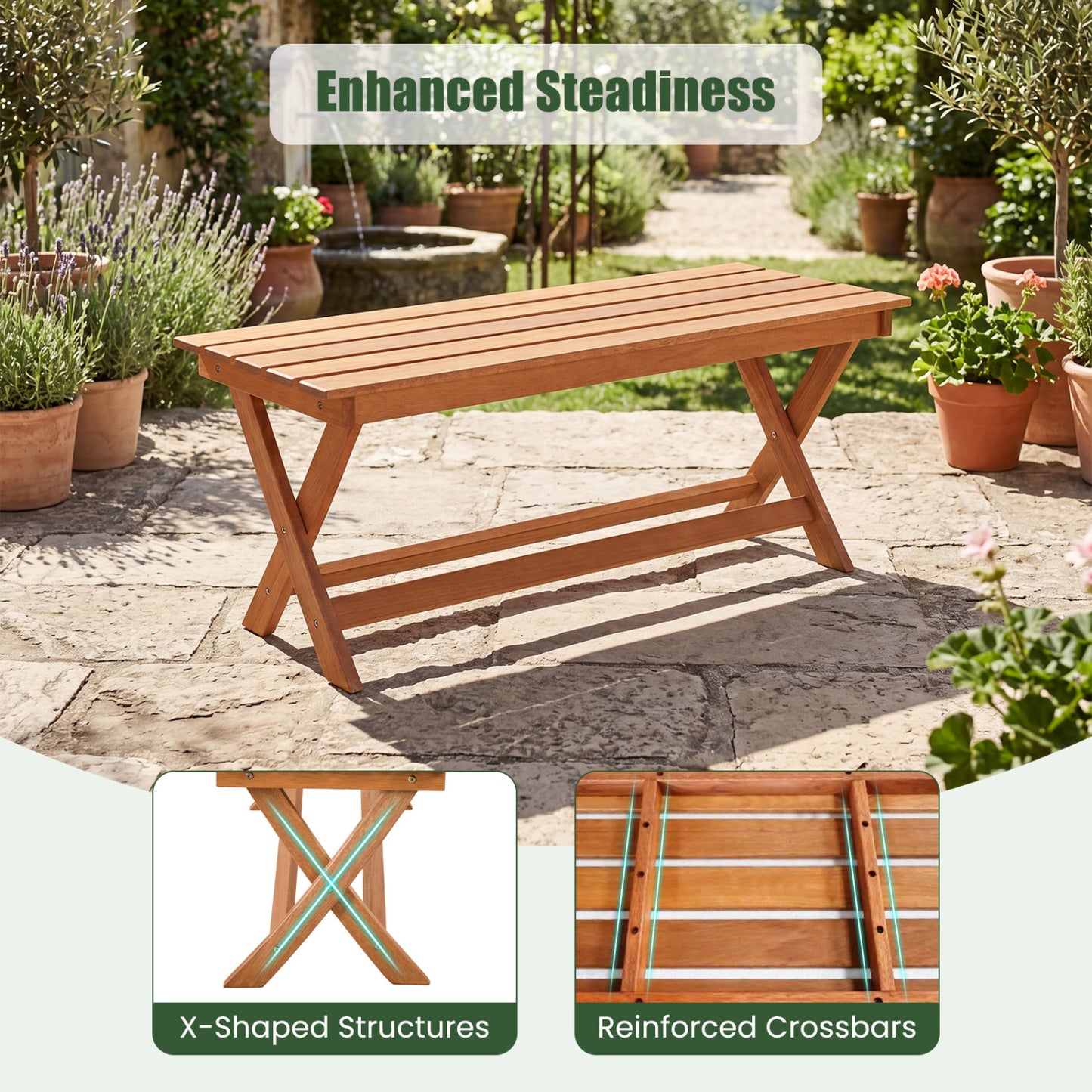 2-Seat Wooden Garden Bench, X-Shaped Legs Outdoor Benches at Gallery Canada