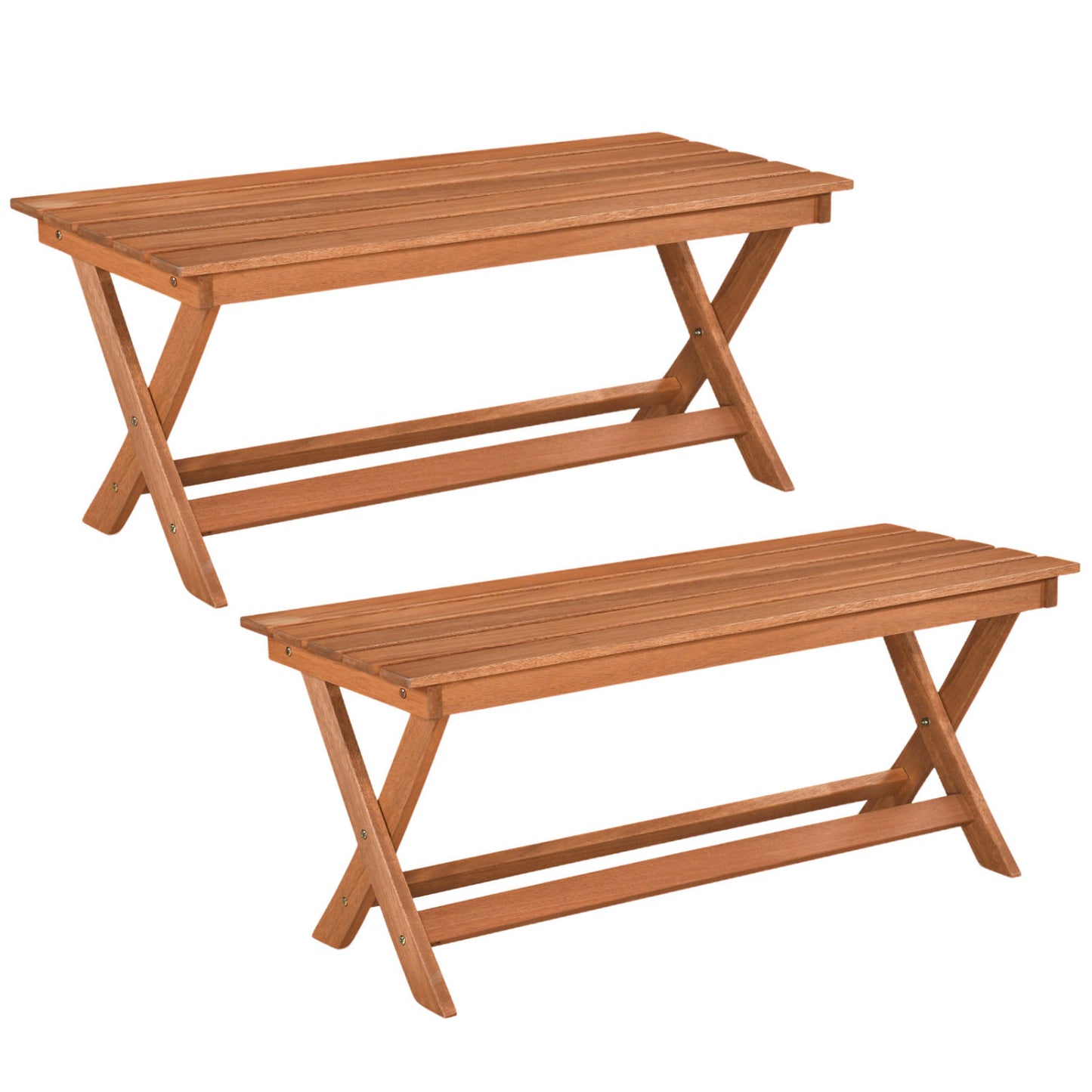 2-Seat Wooden Garden Bench, X-Shaped Legs, Set of 2 Outdoor Benches Natural at Gallery Canada