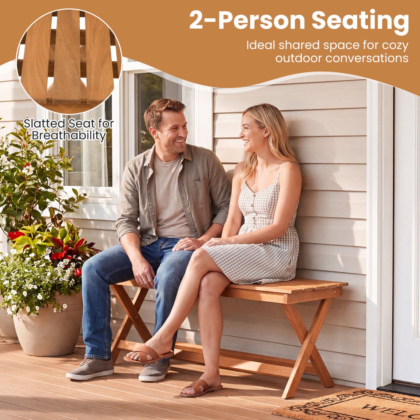2-Seat Wooden Garden Bench, X-Shaped Legs, Set of 2 Outdoor Benches at Gallery Canada
