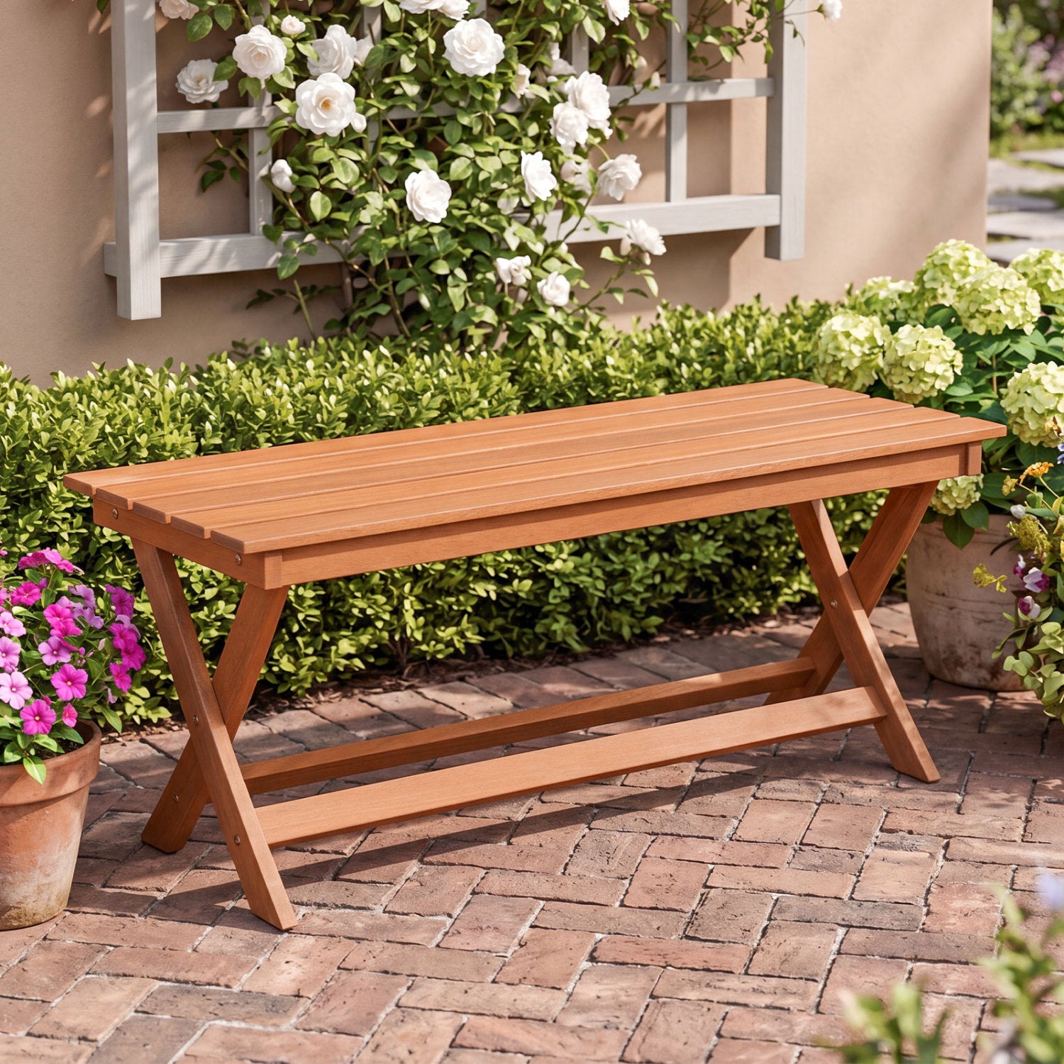 2-Seat Wooden Garden Bench, X-Shaped Legs, Set of 2 Outdoor Benches at Gallery Canada