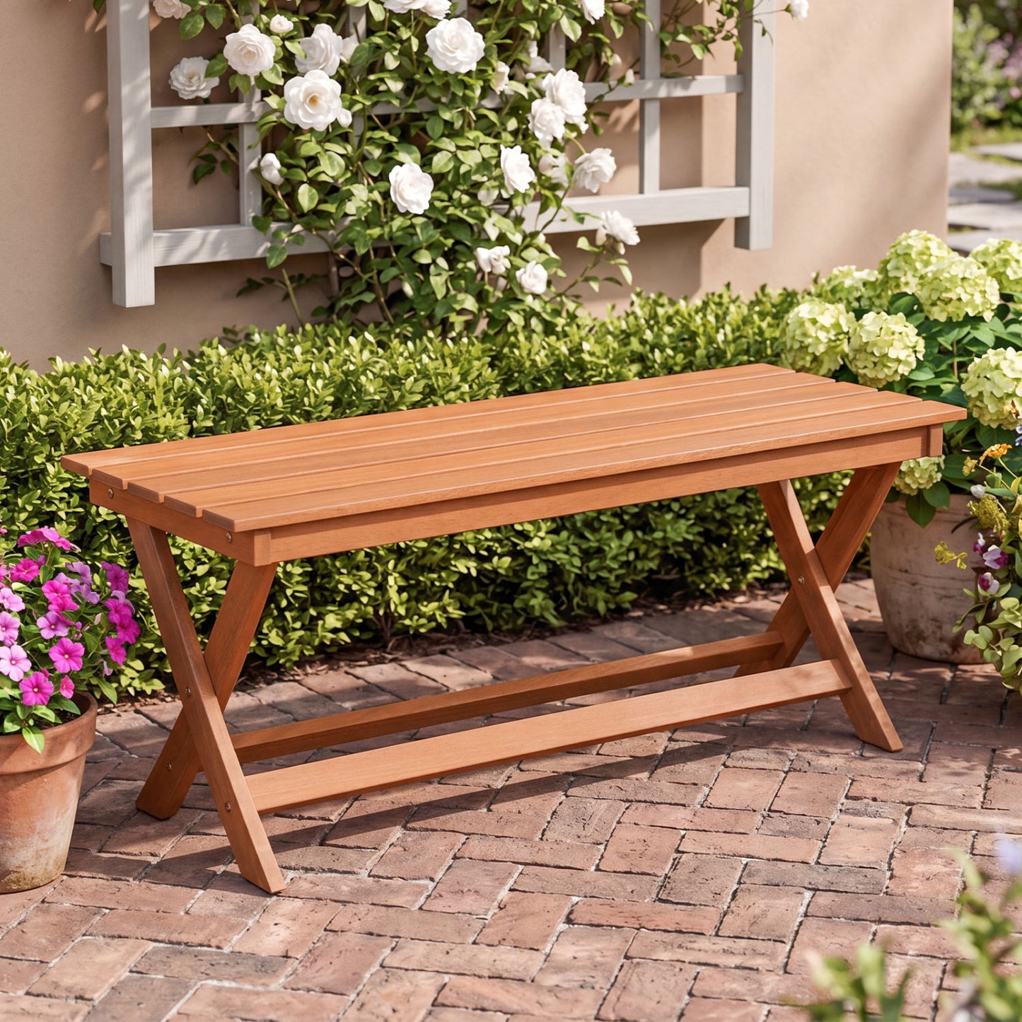 2-Seat Wooden Garden Bench, X-Shaped Legs, Set of 2 Outdoor Benches at Gallery Canada