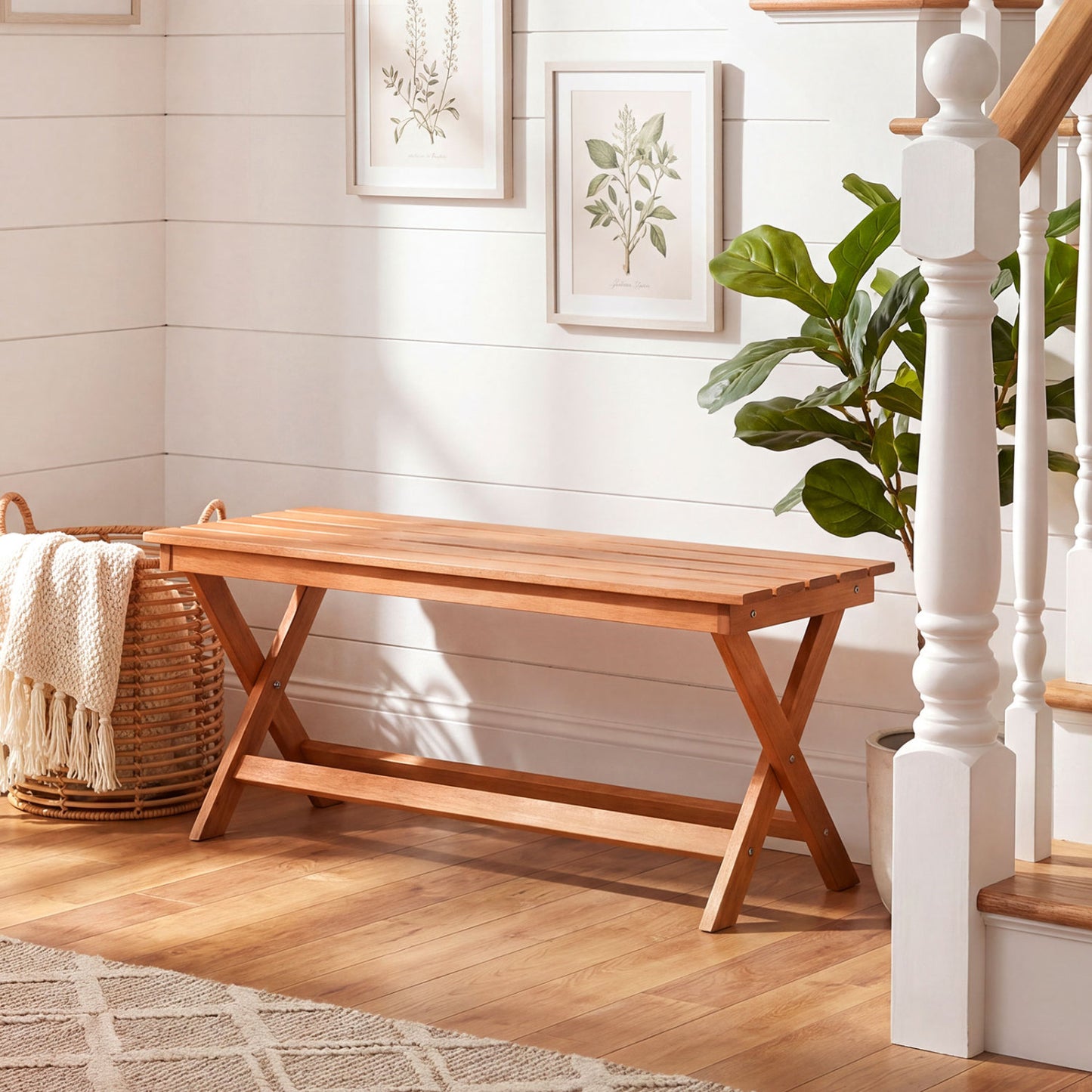 2-Seat Wooden Garden Bench, X-Shaped Legs, Set of 2 Outdoor Benches at Gallery Canada