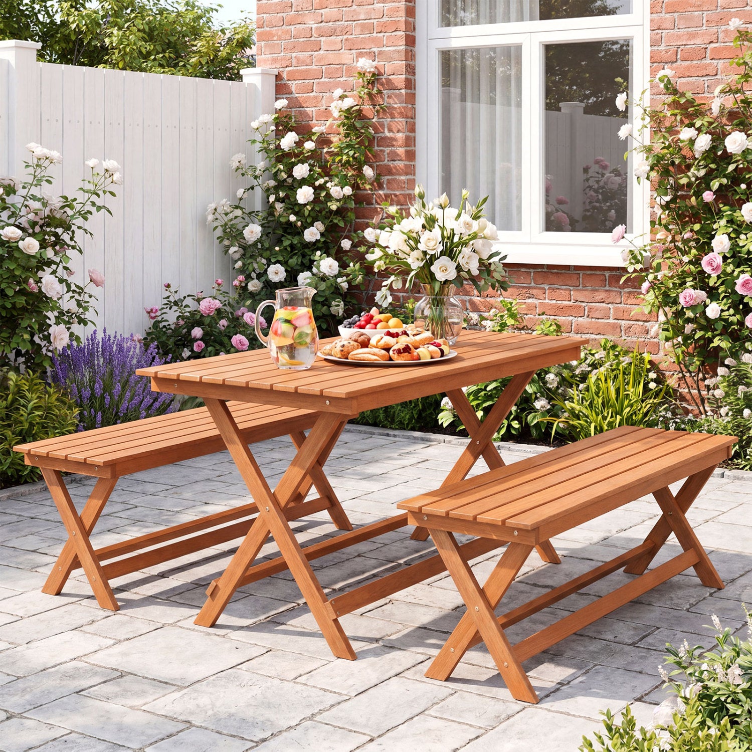 2-Seat Wooden Garden Bench, X-Shaped Legs, Set of 2 Outdoor Benches at Gallery Canada