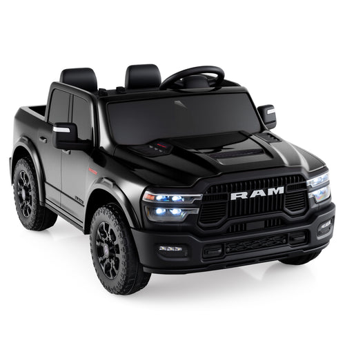 2 Seater 24V Ride on Toy for Big Kids Licensed Ram Truck with Remote and Music, Black