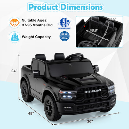2 Seater 24V Ride on Toy for Big Kids Licensed Ram Truck with Remote and Music, Black Powered Ride On Toys at Gallery Canada