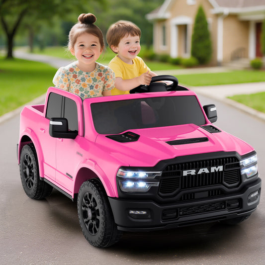 2 Seater 24V Ride on Toy for Big Kids Licensed Ram Truck with Remote and Music, Pink Powered Ride On Toys Pink at Gallery Canada