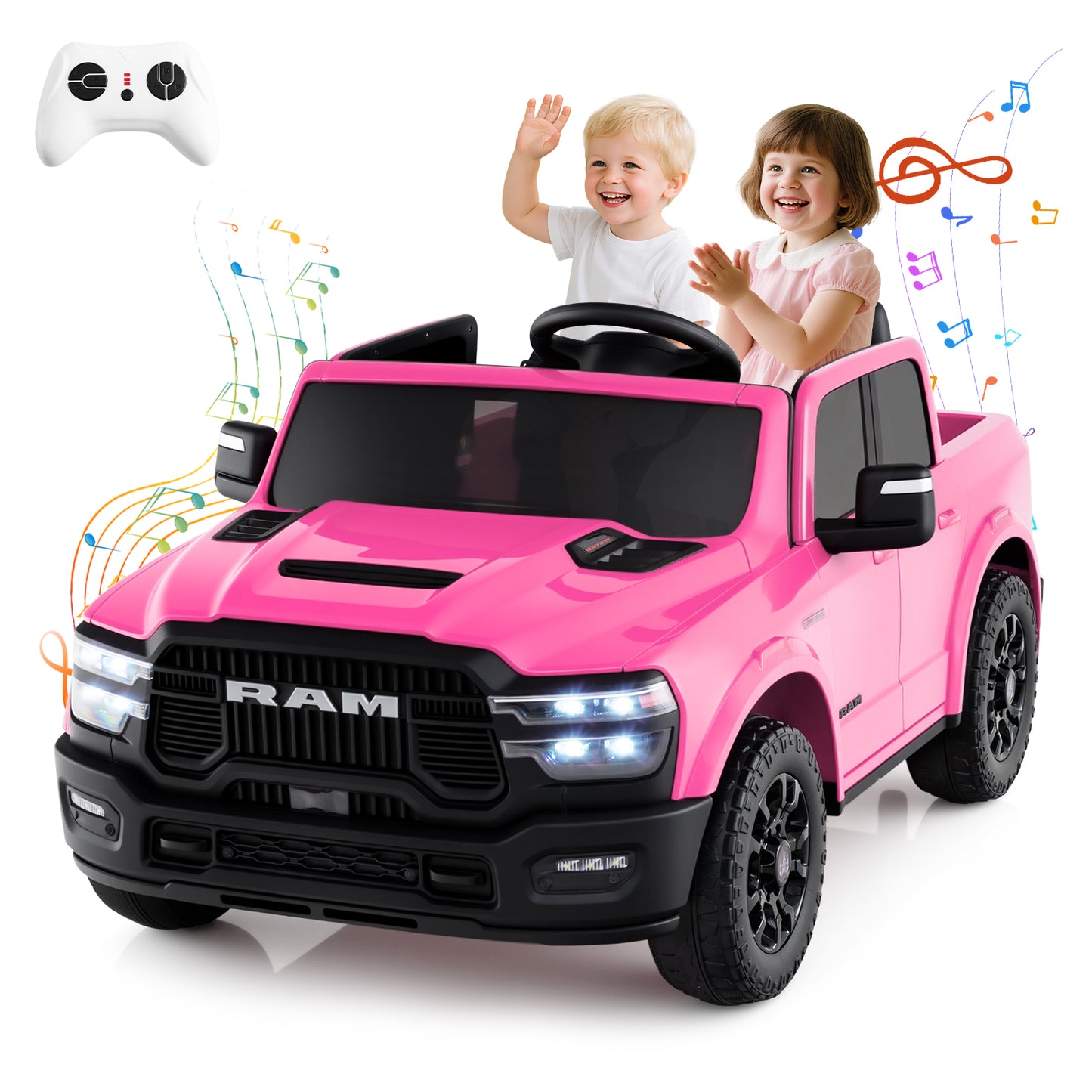 2 Seater 24V Ride on Toy for Big Kids Licensed Ram Truck with Remote and Music, Pink Powered Ride On Toys at Gallery Canada