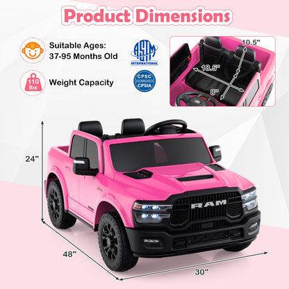 2 Seater 24V Ride on Toy for Big Kids Licensed Ram Truck with Remote and Music, Pink Powered Ride On Toys at Gallery Canada