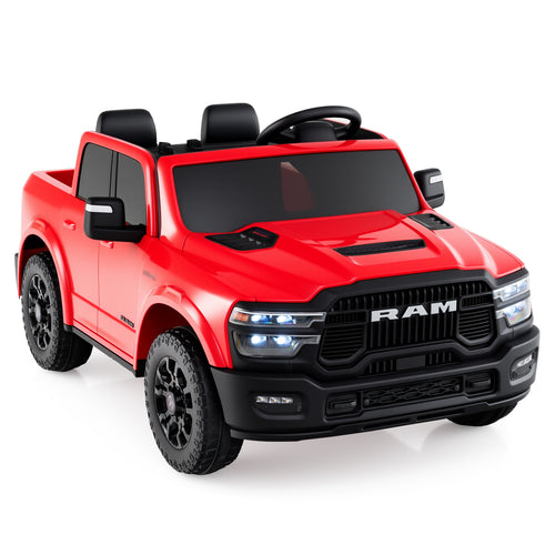 2 Seater 24V Ride On Toy, Licensed Ram Truck, Remote Music, Red