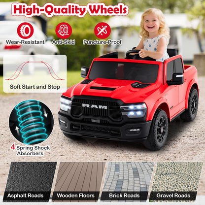 2 Seater 24V Ride on Toy for Big Kids Licensed Ram Truck with Remote and Music, Red Powered Ride On Toys at Gallery Canada