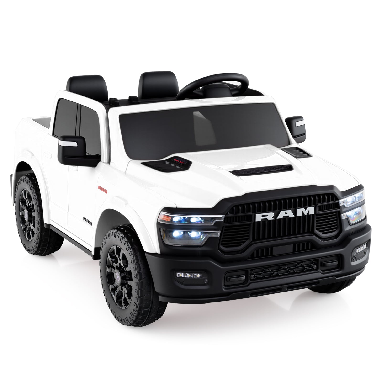 2 Seater 24V Ride on Toy for Big Kids Licensed Ram Truck with Remote and Music, White Powered Ride On Toys at Gallery Canada