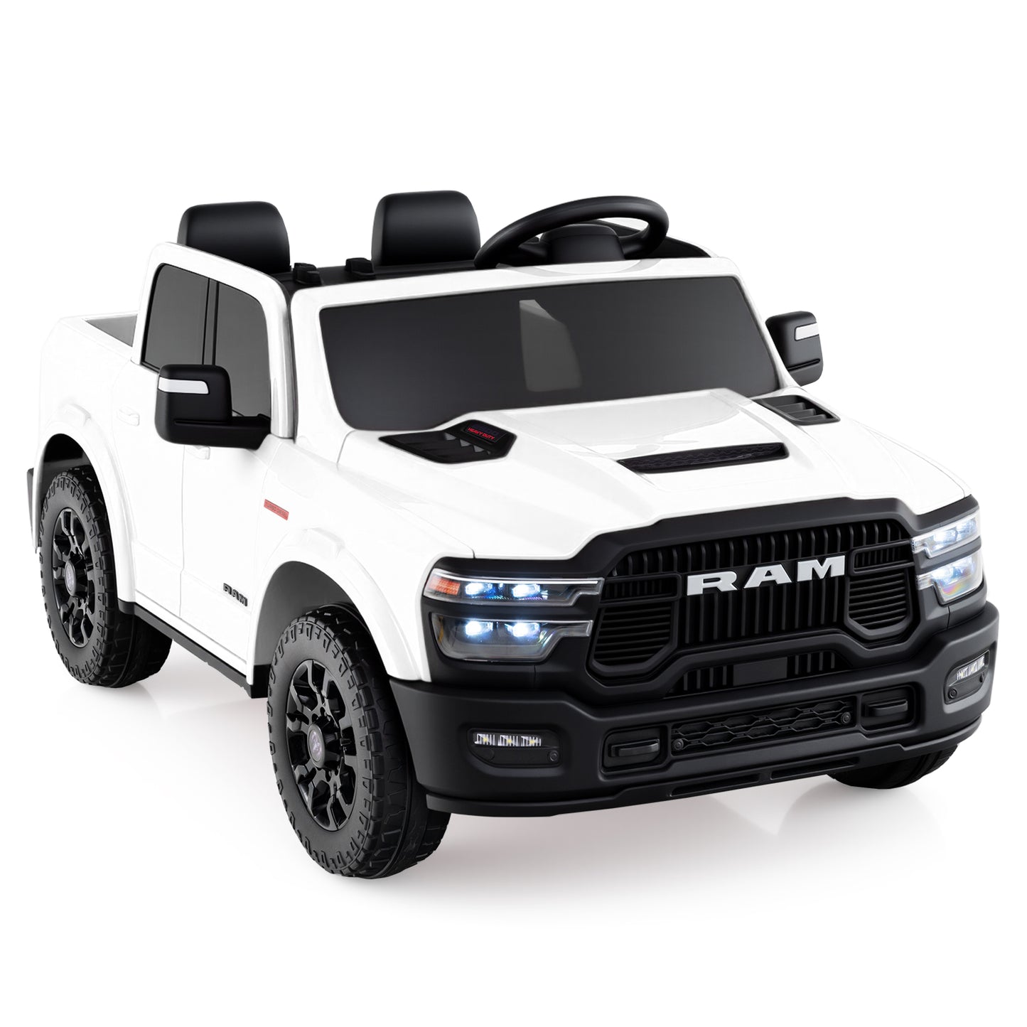 2 Seater 24V Ride on Toy for Big Kids Licensed Ram Truck with Remote and Music, White Powered Ride On Toys White at Gallery Canada