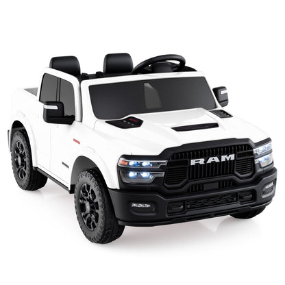 2 Seater 24V Ride on Toy for Big Kids Licensed Ram Truck with Remote and Music, White Powered Ride On Toys White at Gallery Canada