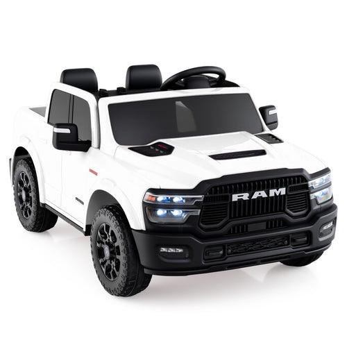 2 Seater 24V Ride on Toy for Big Kids Licensed Ram Truck with Remote and Music, White