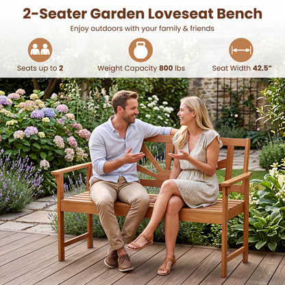 2-Seater Acacia Wood Loveseat Bench with Backrest and Armrests for Patio Outdoor Benches at Gallery Canada