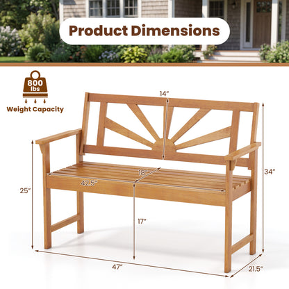 2-Seater Acacia Wood Loveseat Bench with Backrest and Armrests for Patio Outdoor Benches at Gallery Canada