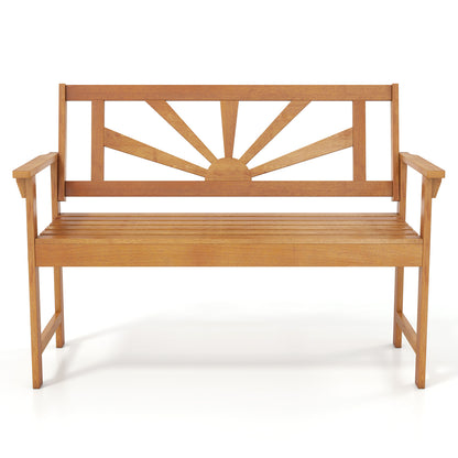 2-Seater Acacia Wood Loveseat Bench with Backrest and Armrests for Patio Outdoor Benches at Gallery Canada