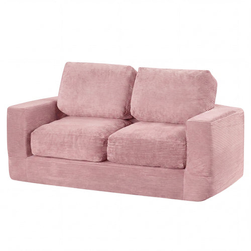 2-Seater Corduroy Floor Loveseat Couch, Pink