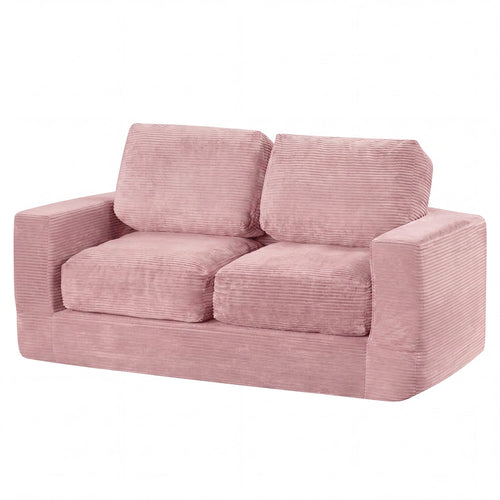 2-Seater Corduroy Floor Loveseat Couch, Pink