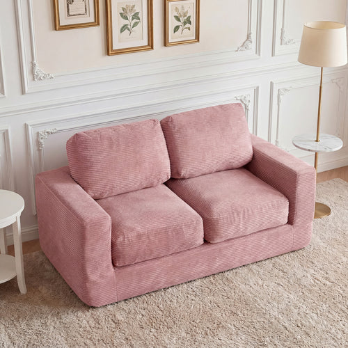 2-Seater Corduroy Floor Loveseat Couch, Pink